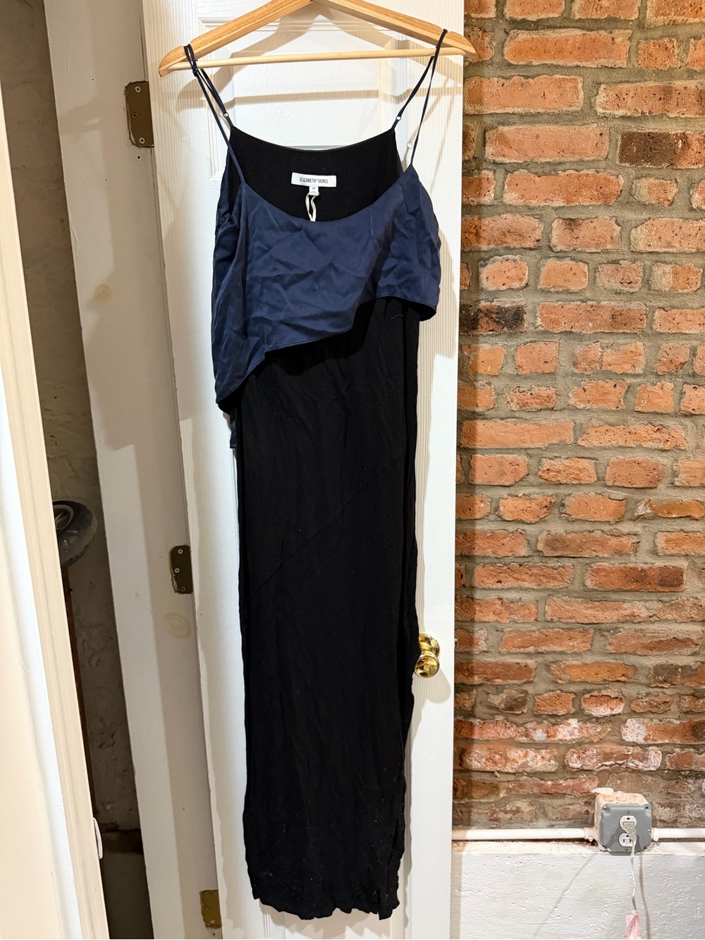 Elizabeth and James Black and Navy Layered Slip Midi Dress